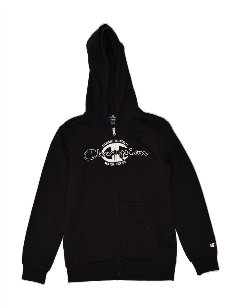 CHAMPION Boys Graphic Zip Hoodie Sweater 11-12 Years Large Black Cotton | Vintage Champion | Thrift | Second-Hand Champion | Used Clothing | Messina Hembry 