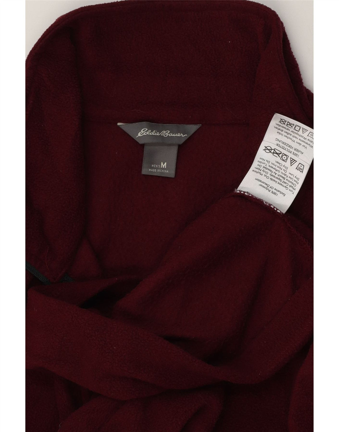 Eddie Bauer Mens Zip Neck Fleece Jumper Medium Maroon Polyester