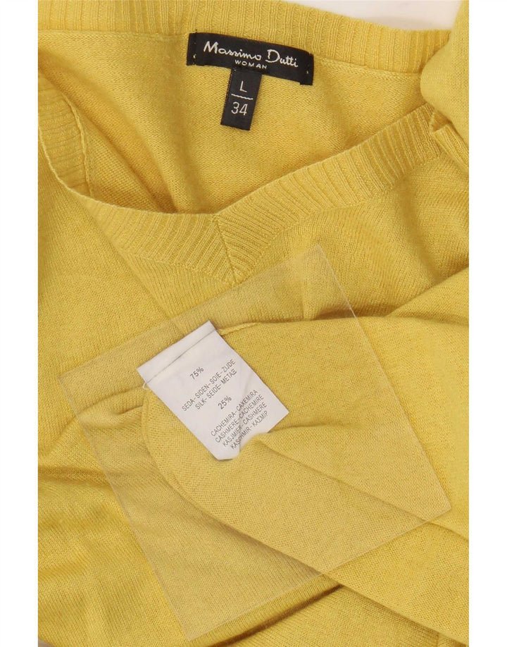 Massimo Dutti Womens V-Neck Jumper Sweater UK 14 Large Yellow Silk