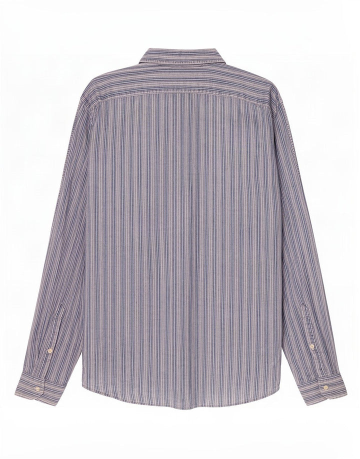 Trussardi Mens Shirt Size 42 Large Blue Striped Linen