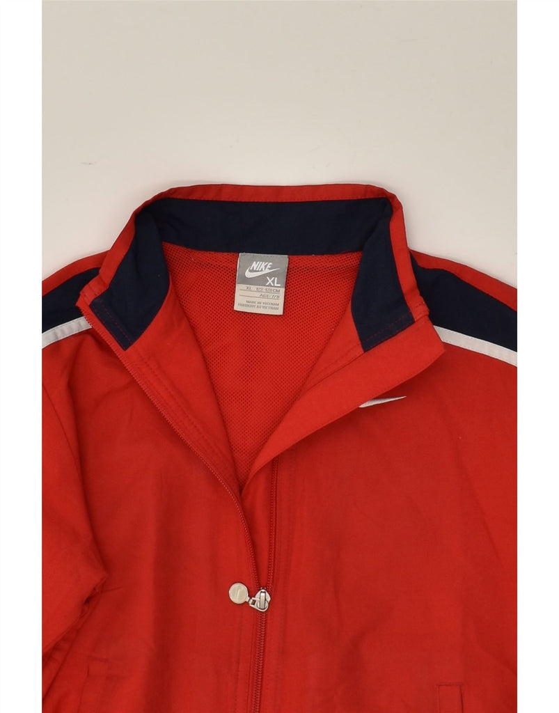 NIKE Girls Tracksuit Top Jacket 7-8 Years XL  Red Striped Polyester | Vintage Nike | Thrift | Second-Hand Nike | Used Clothing | Messina Hembry 