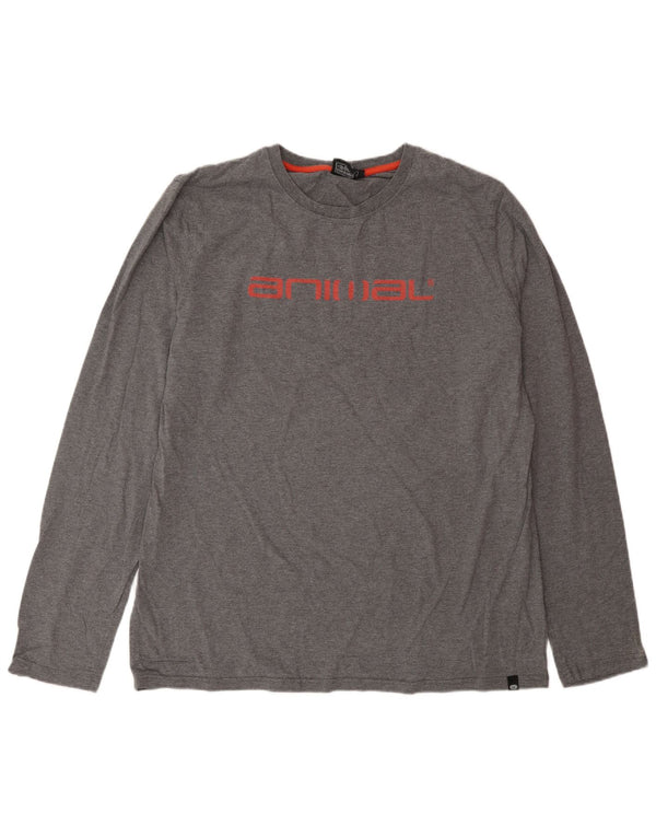 Animal Mens Graphic Top Long Sleeve Large Grey Flecked Cotton