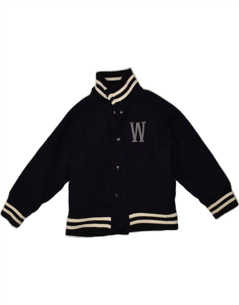 WOOLRICH Boys Graphic Varsity Jacket 5-6 Years Navy Blue Wool | Vintage Woolrich | Thrift | Second-Hand Woolrich | Used Clothing | Messina Hembry 