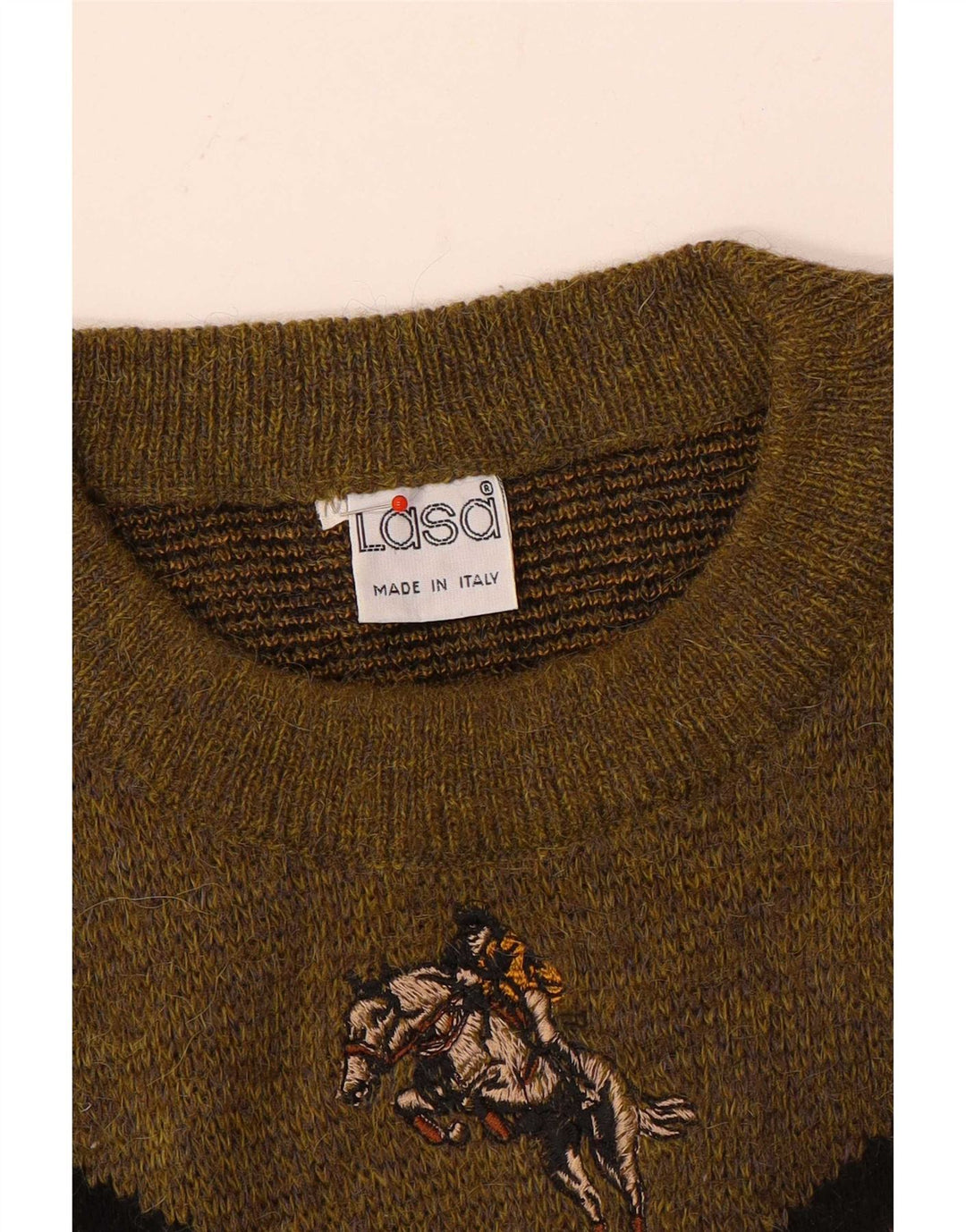 Lasa Mens Crew Neck Jumper Sweater Medium Brown Geometric Wool