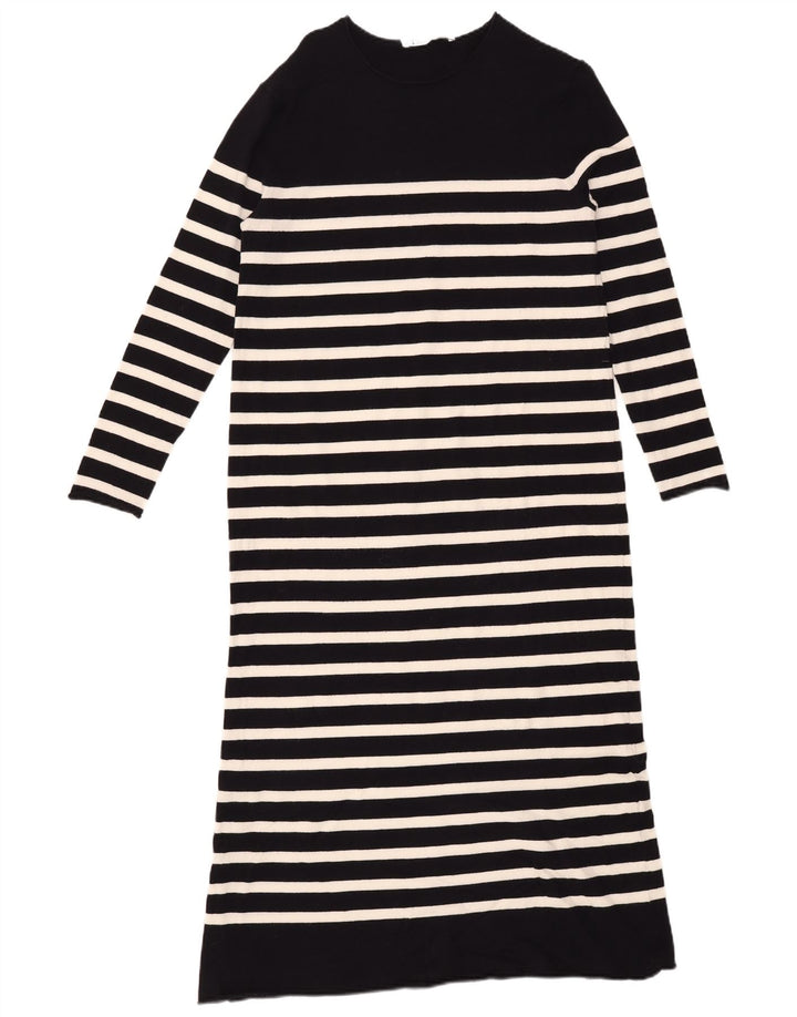 Zara Womens Long Sleeve Maxi Dress UK 14 Medium Black Striped