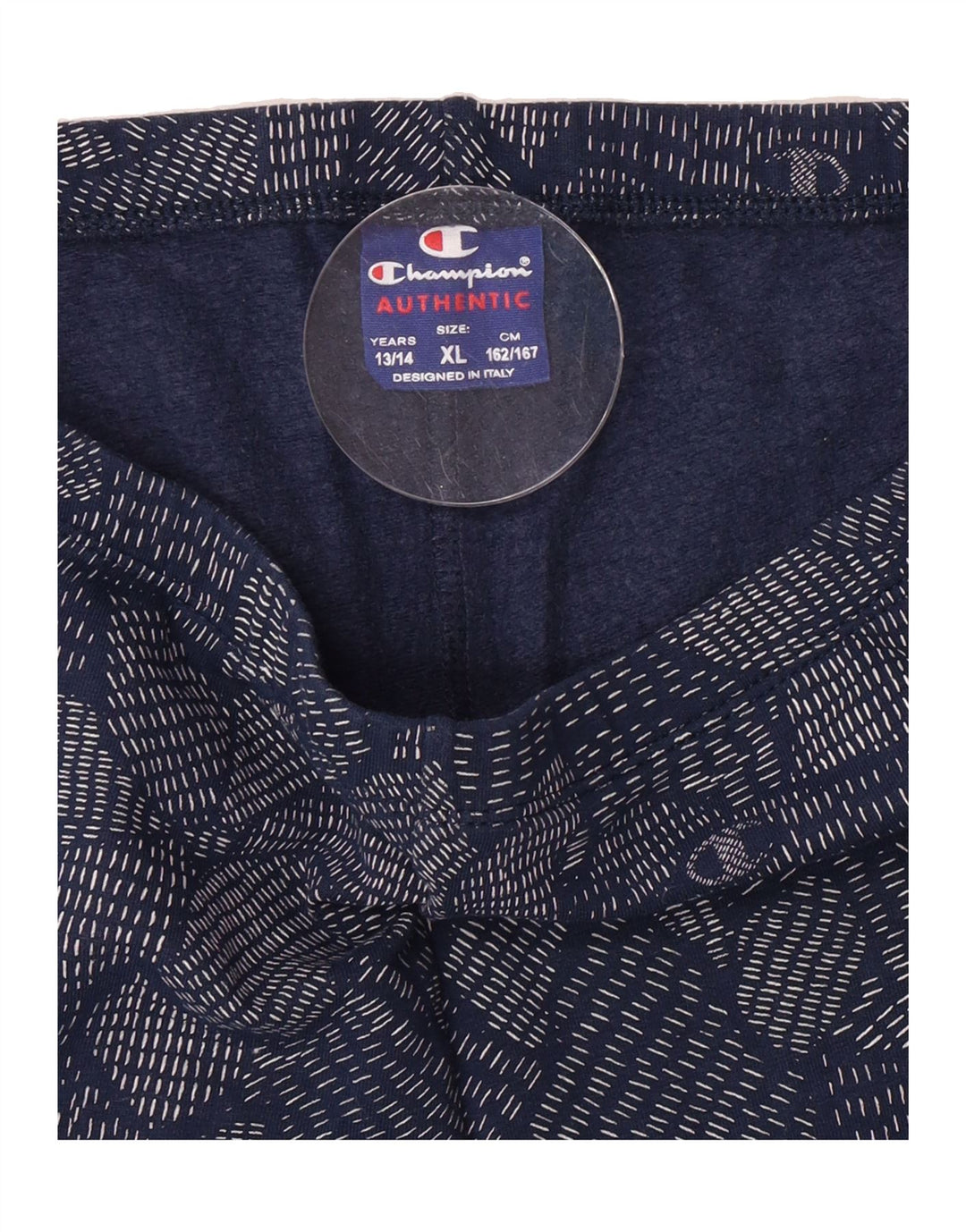 CHAMPION Girls Abstract Pattern Leggings 13-14 Years XL  Navy Blue Vintage Champion and Second-Hand Champion from Messina Hembry 