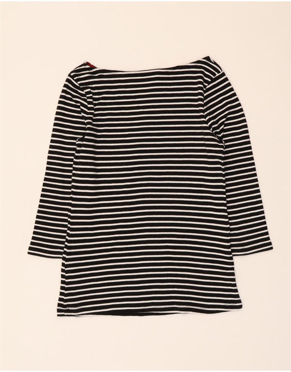 Zara Womens Crop Top 3/4 Sleeve UK 12 Medium Black Striped Nautical