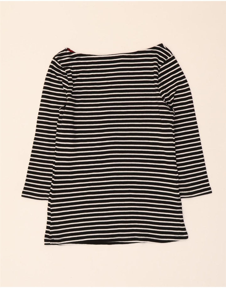 Zara Womens Crop Top 3/4 Sleeve UK 12 Medium Black Striped Nautical
