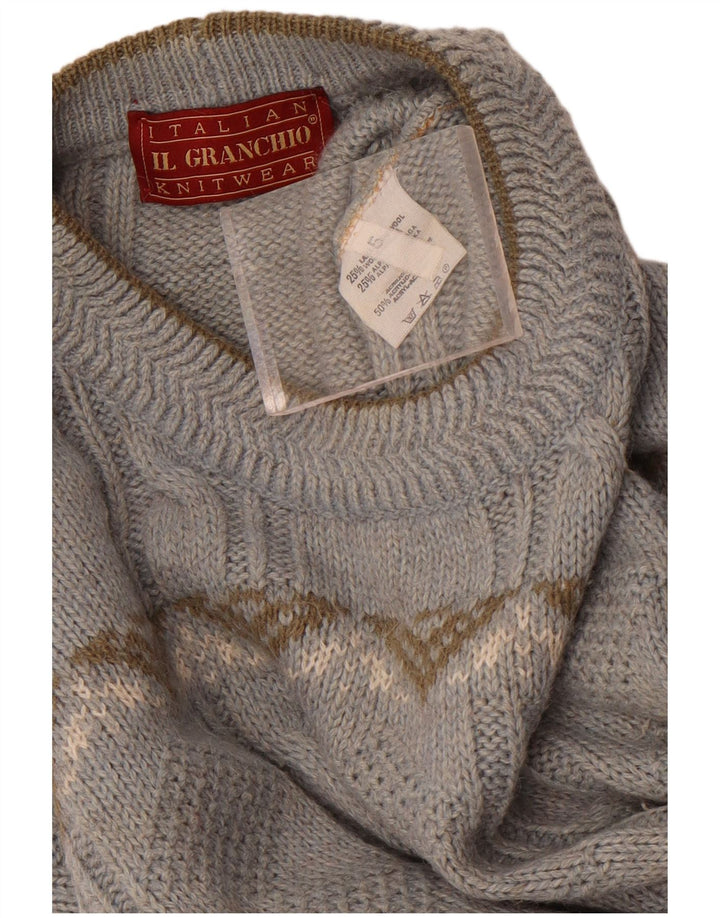 Il Granchio Mens Crew Neck Jumper Sweater Large Blue Fair Isle Wool