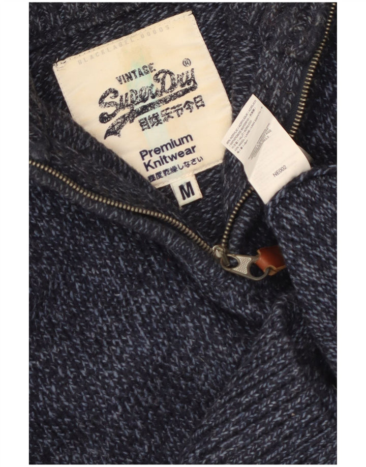 Superdry Womens Zip Neck Jumper Sweater UK 14 Medium Navy Blue Flecked