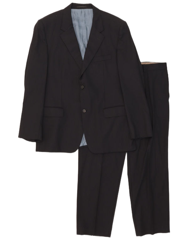 Hugo Boss Mens 2 Button 2 Piece Suit EU 56 3XL W40 L30 Black Pinstripe Wool