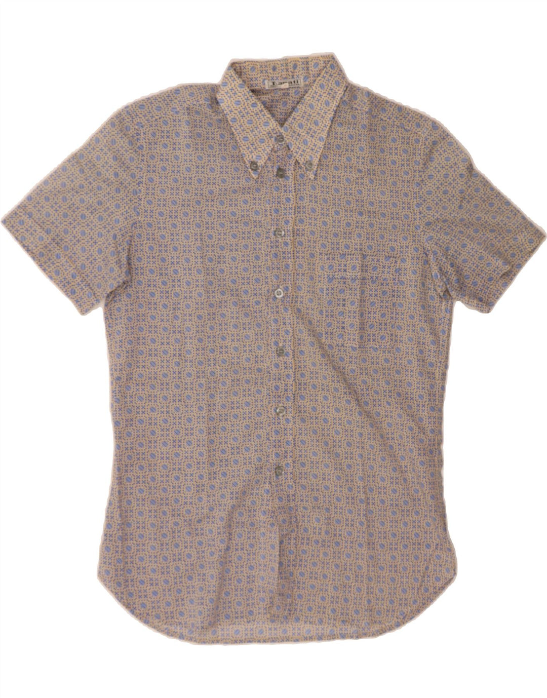 VINTAGE Mens Abstract Pattern Short Sleeve Shirt Small Blue Polyester Vintage Vintage and Second-Hand Vintage from Messina Hembry 