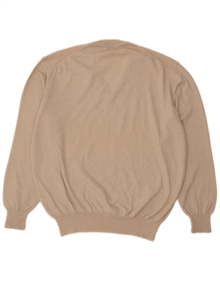 TRUSSARDI Mens V-Neck Jumper Sweater Medium Beige Wool