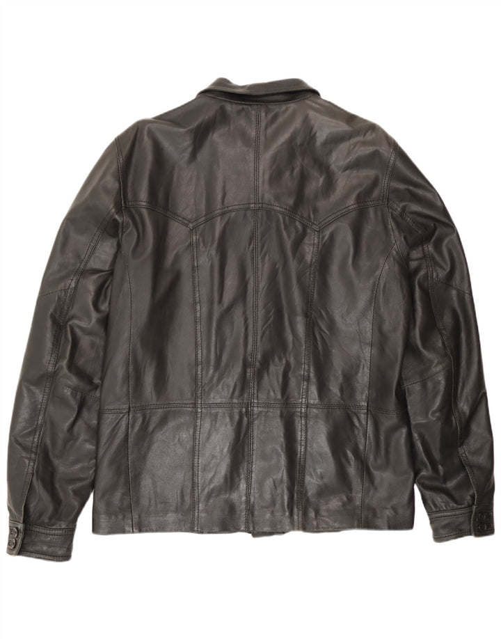 Zen Mens Leather Jacket IT 52 Large Black Leather