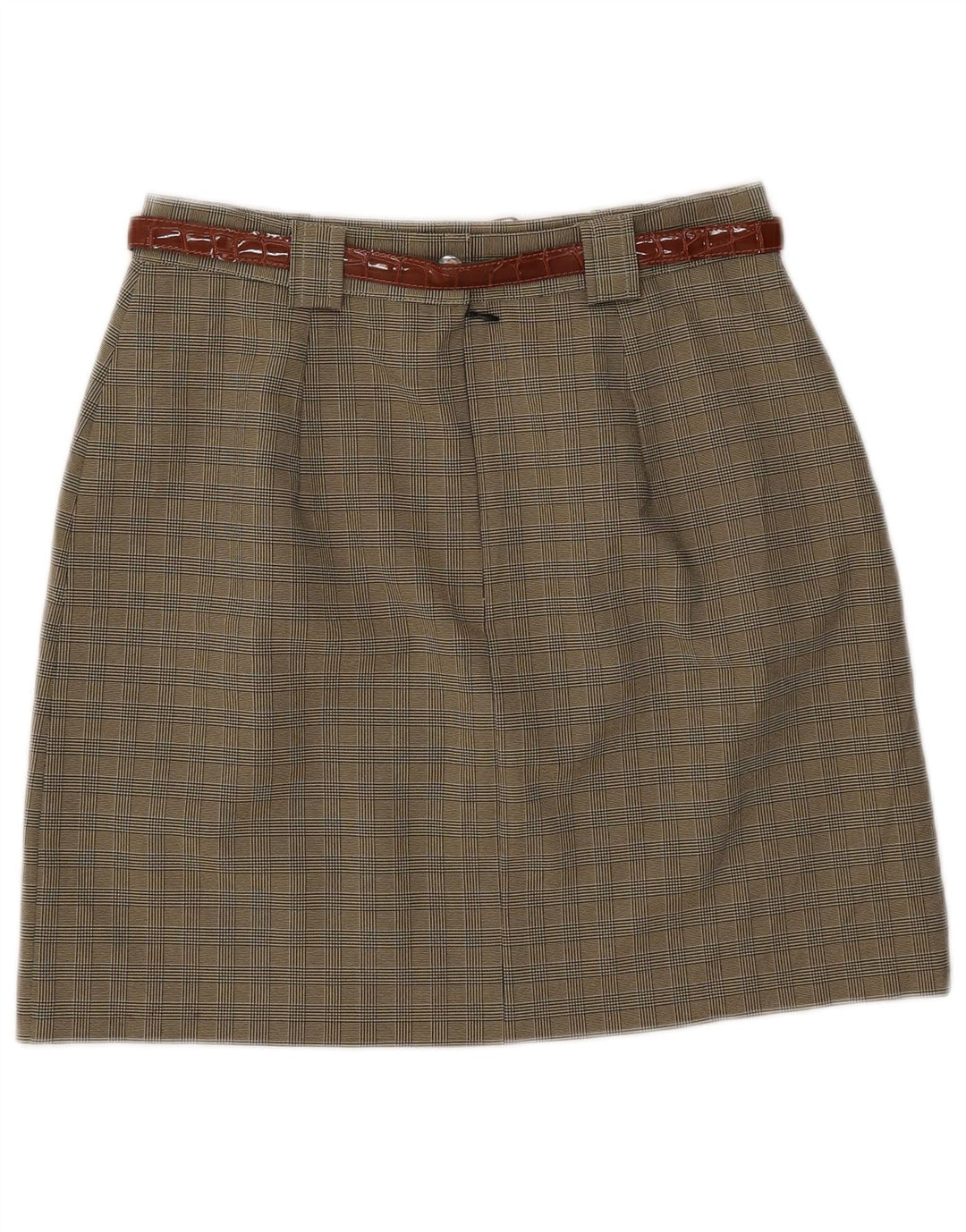 Vintage Womens A-Line Skirt IT 46 Large W28 Khaki Check Polyester