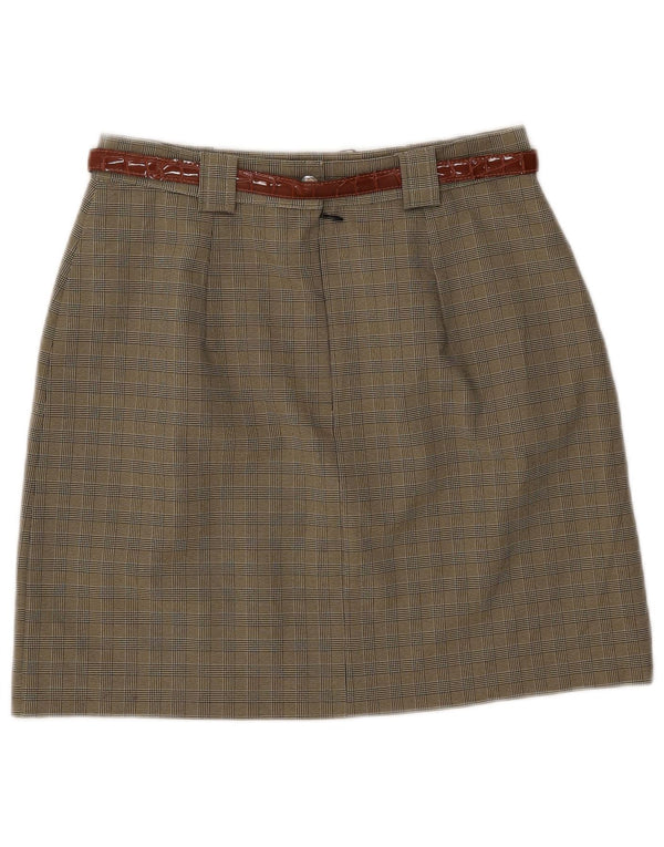 Vintage Womens A-Line Skirt IT 46 Large W28 Khaki Check Polyester