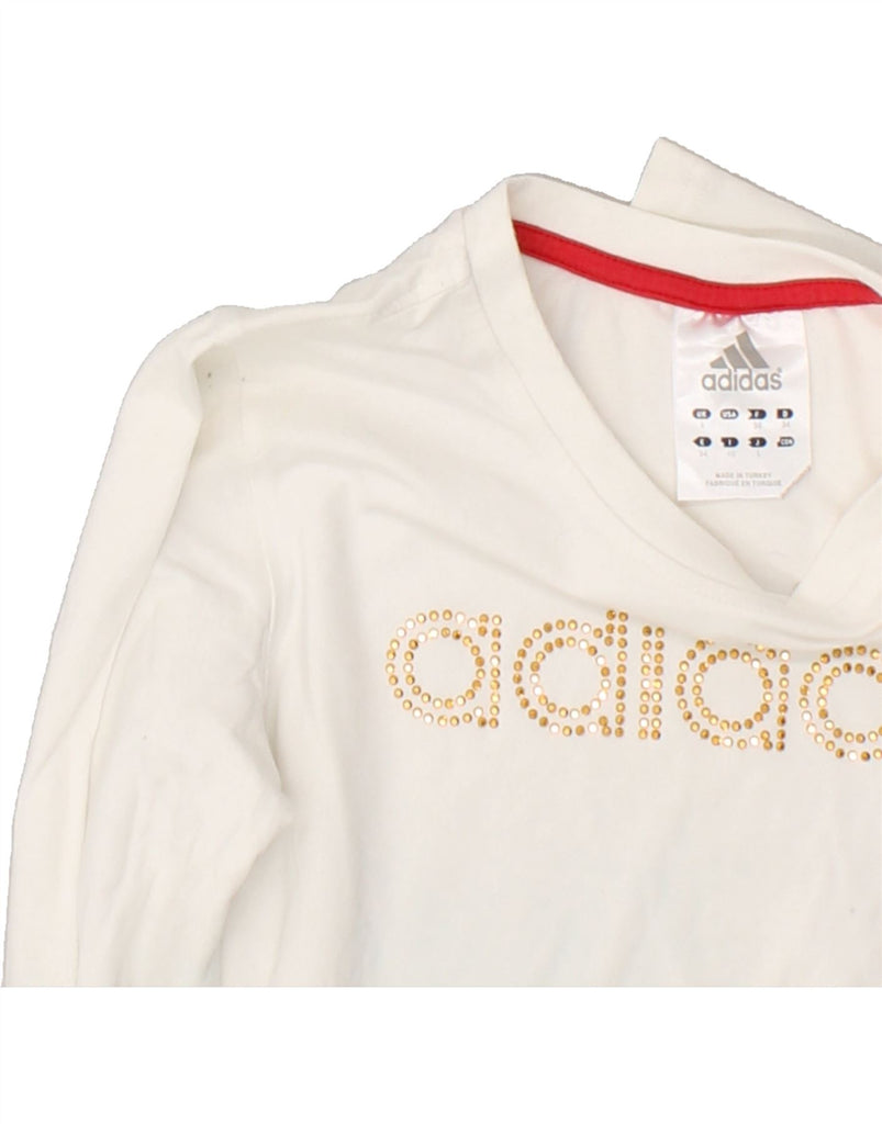 ADIDAS Girls Graphic Top Long Sleeve 7-8 Years White Polyester | Vintage Adidas | Thrift | Second-Hand Adidas | Used Clothing | Messina Hembry 