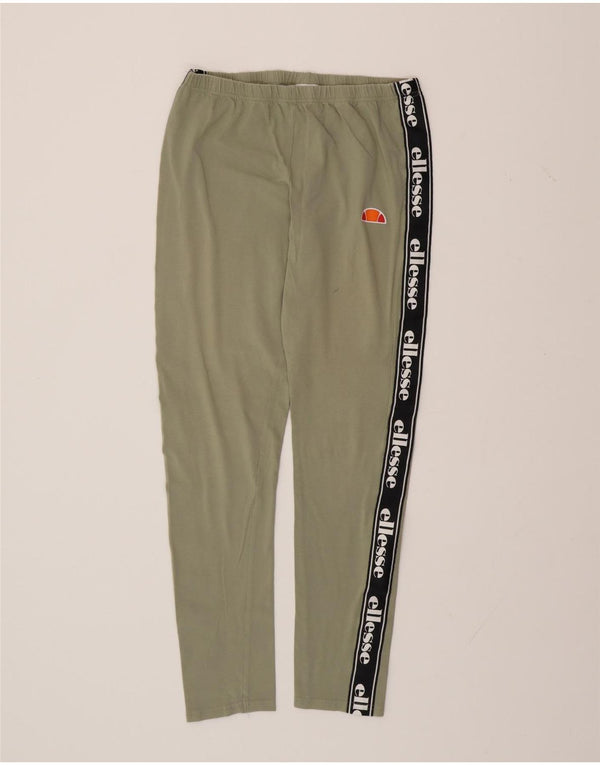 ELLESSE Womens Graphic Leggings UK 14 Large  Green Colourblock Cotton