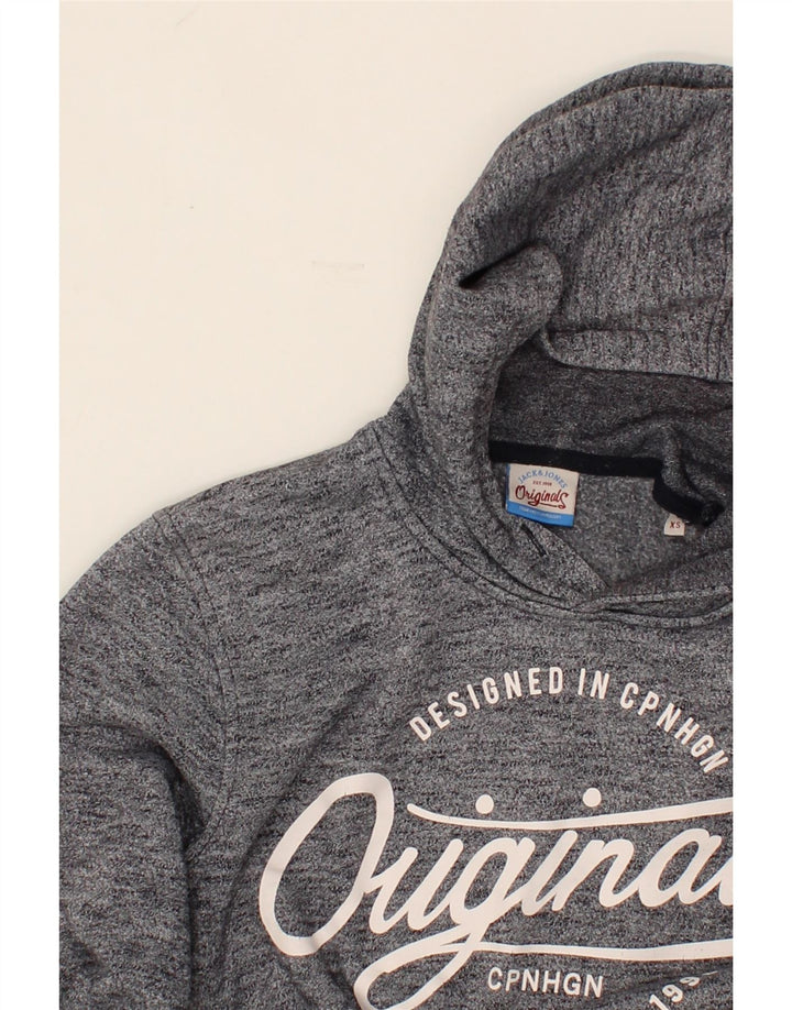 JACK & JONES Mens Graphic Hoodie Jumper XS Grey Flecked Polyester Vintage Jack & Jones and Second-Hand Jack & Jones from Messina Hembry 