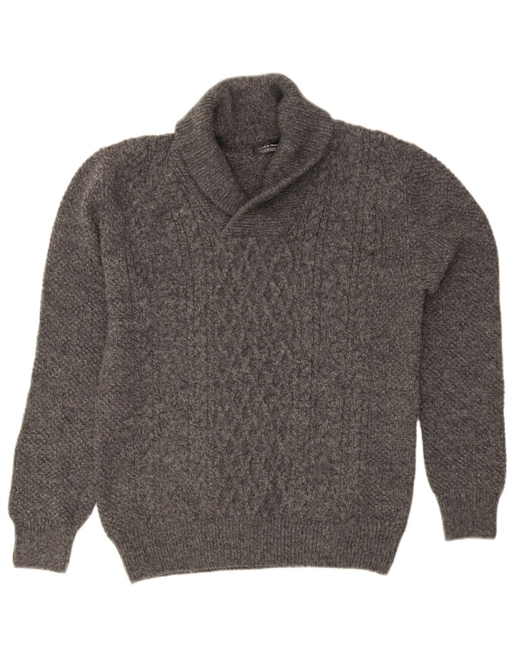 Zara Mens Shawl Neck Jumper Sweater Medium Grey Flecked Acrylic