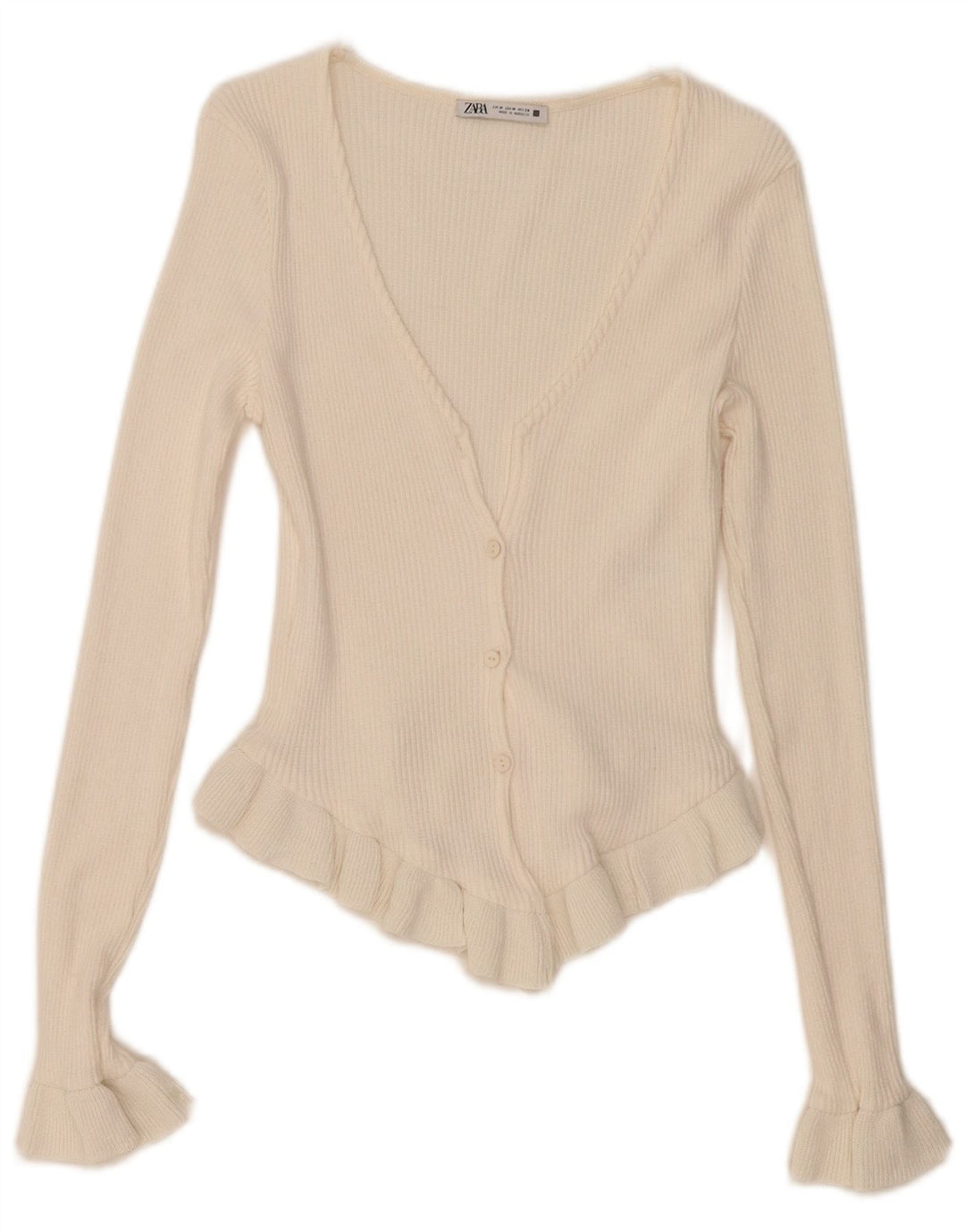 Zara Womens Crop Cardigan Sweater UK 12 Medium Beige Cotton