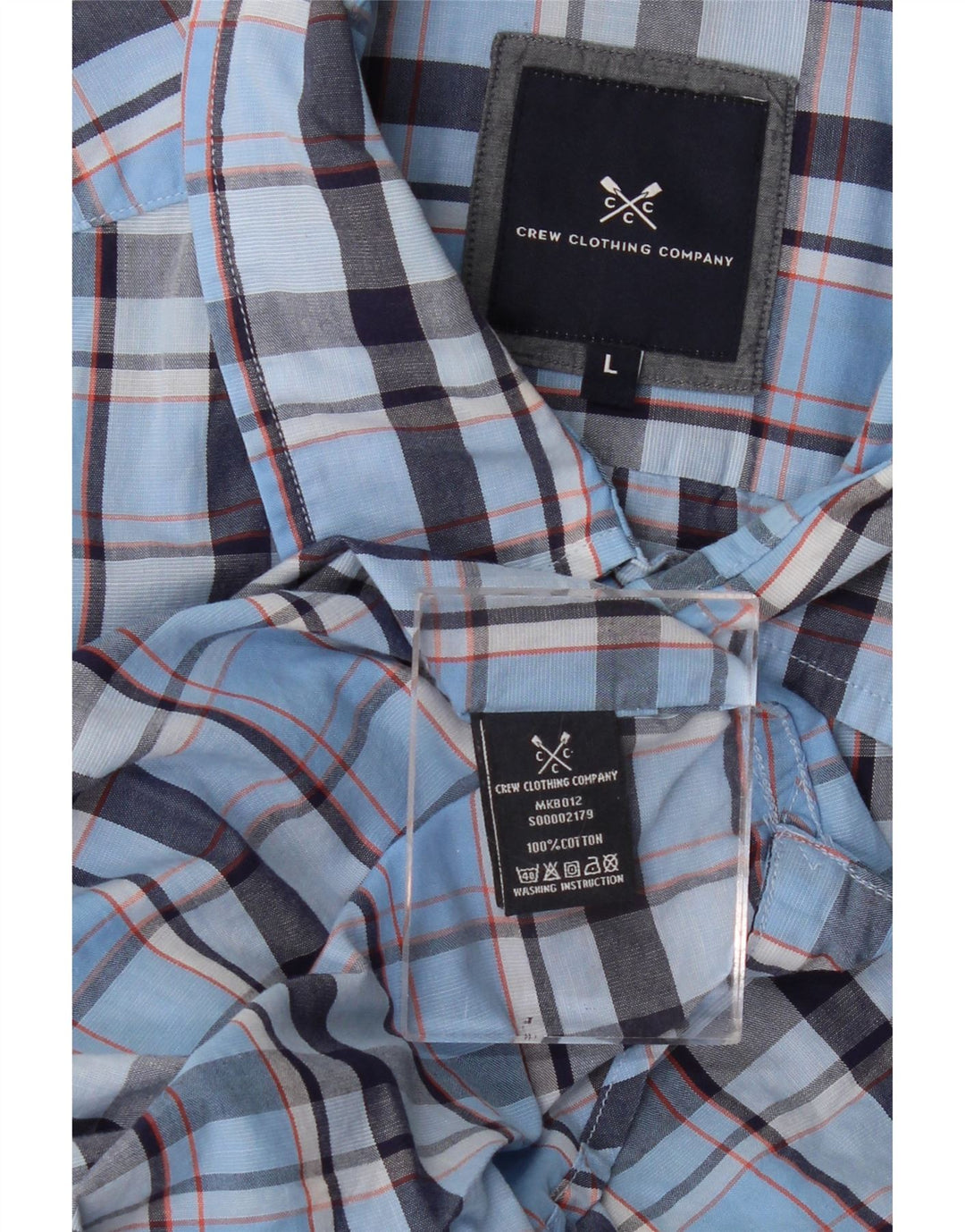 CREW CLOTHING Mens Short Sleeve Shirt Large Blue Check Cotton