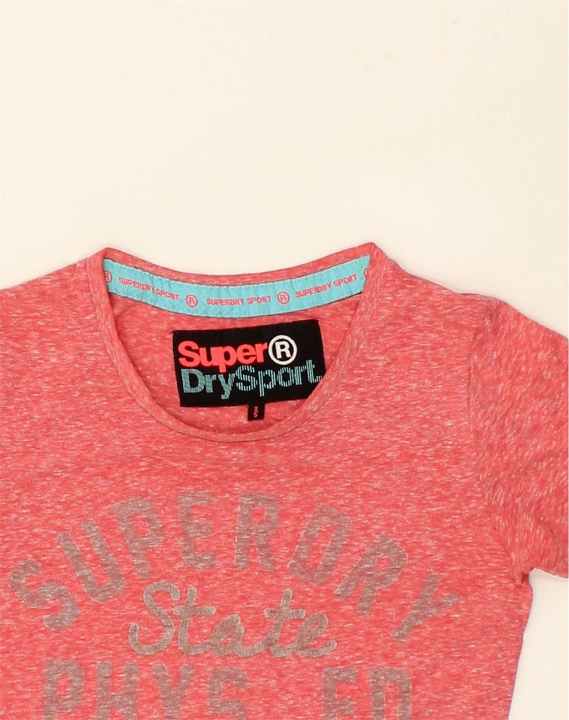 SUPERDRY Womens Graphic T-Shirt Top UK 4 XS Pink Flecked | Vintage Superdry | Thrift | Second-Hand Superdry | Used Clothing | Messina Hembry 