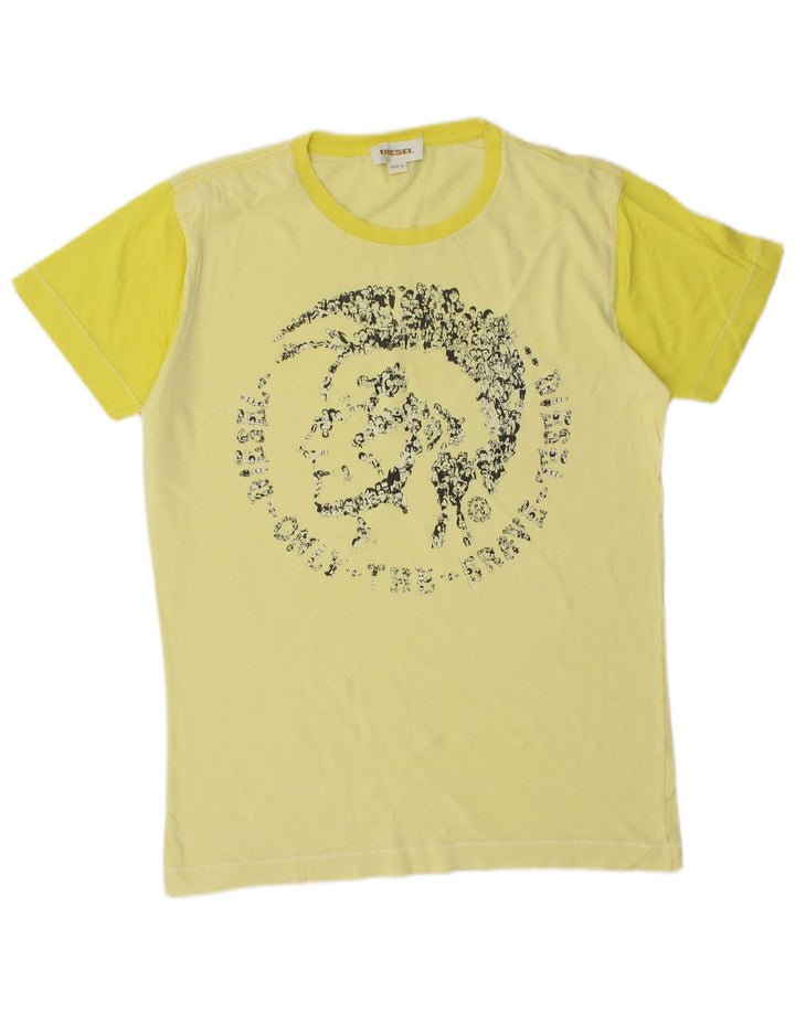 DIESEL Mens Graphic T-Shirt Top Small Yellow Colourblock