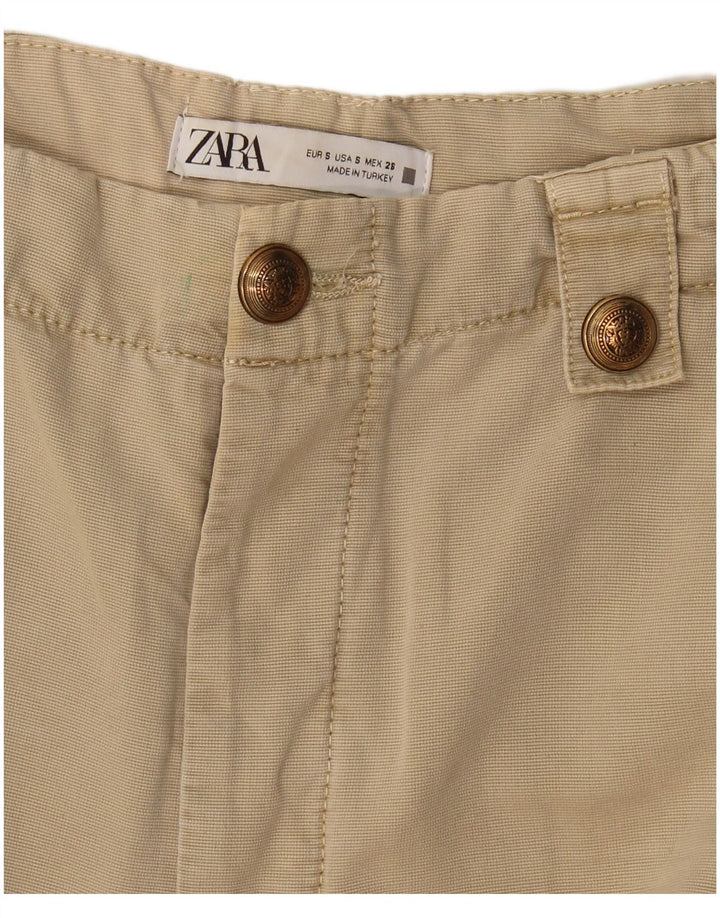 Zara Womens Straight Cargo Trousers Small W27 L30 Beige