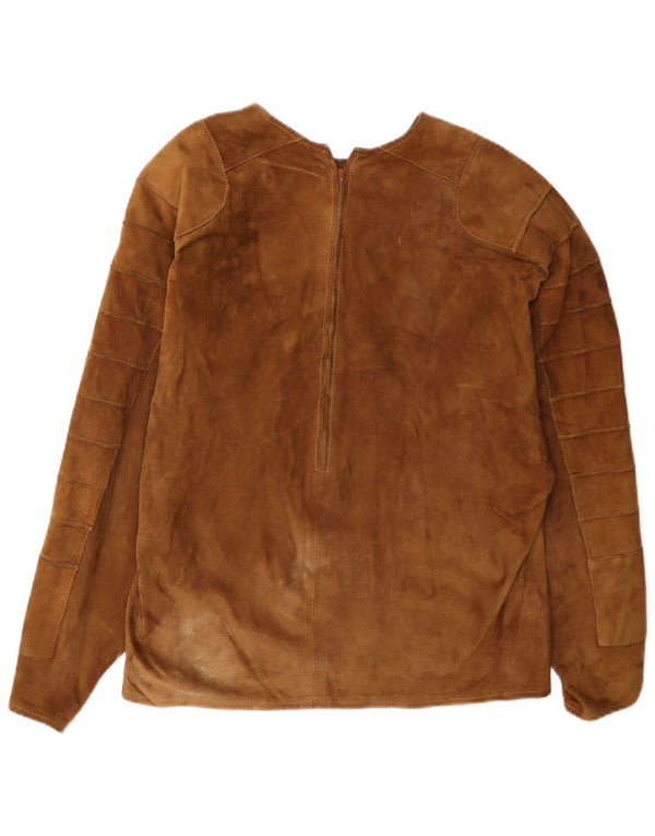Vintage Womens Crop Long Sleeve Suede Blouse Top UK 16 Large Brown