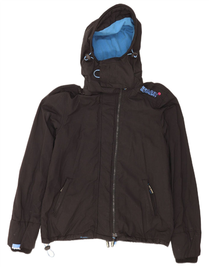 Superdry Womens Windcheater Hooded Windbreaker Jacket UK 14 Large Black