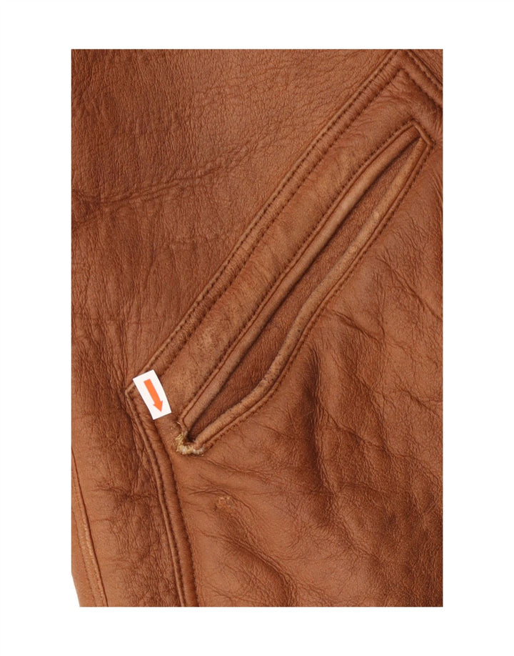 Vintage Mens Shearling Jacket UK 38 Medium Brown Leather Classic