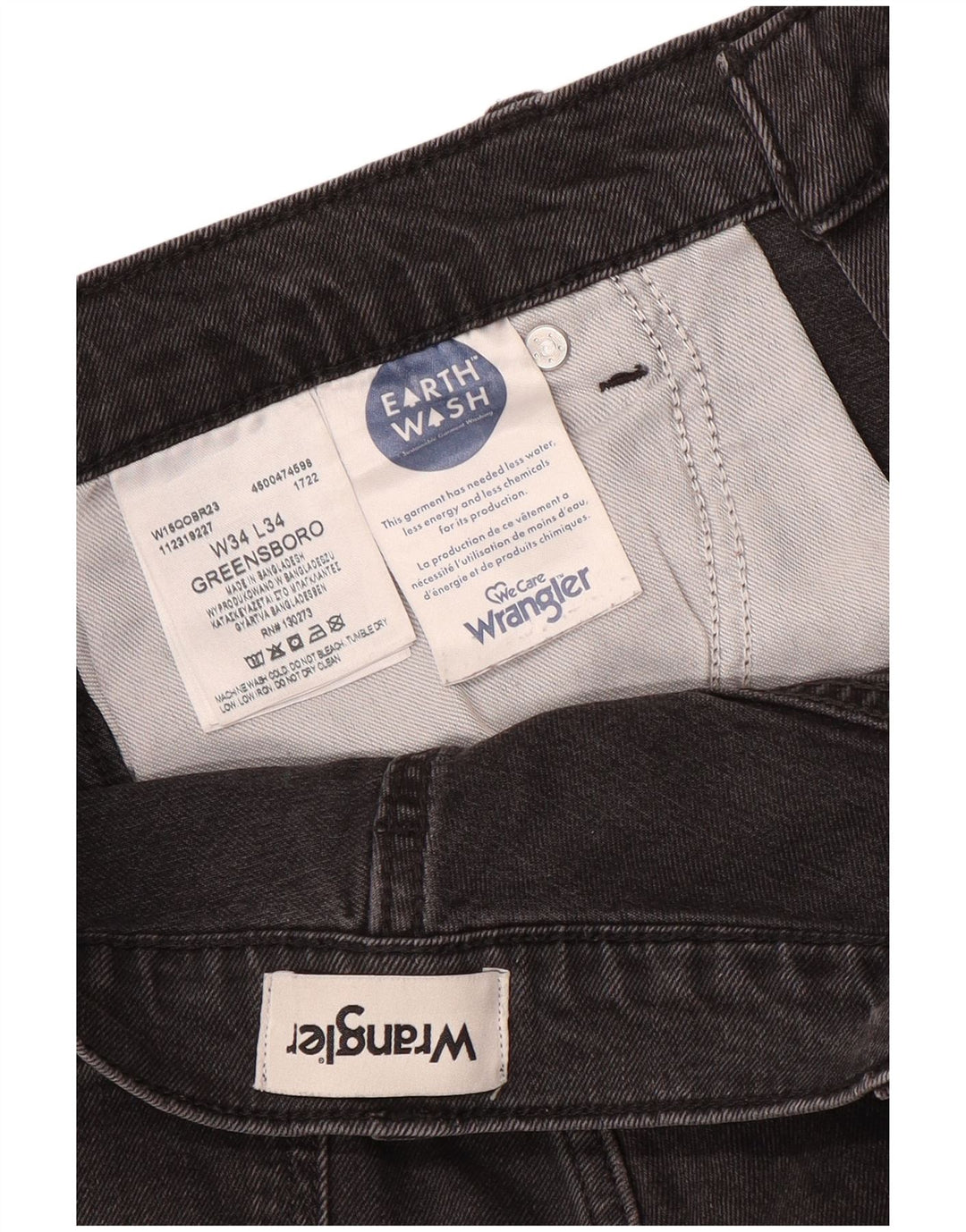 Wrangler Mens Greensboro Straight Jeans W34 L34 Grey Cotton