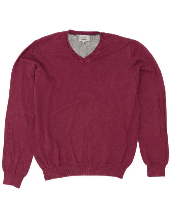Marks & Spencer Mens Regular Fit V-Neck Jumper Sweater Medium Purple Cotton