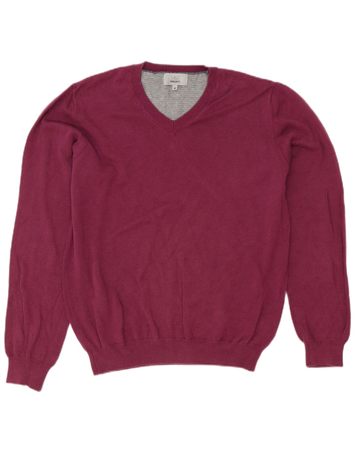 Marks & Spencer Mens Regular Fit V-Neck Jumper Sweater Medium Purple Cotton