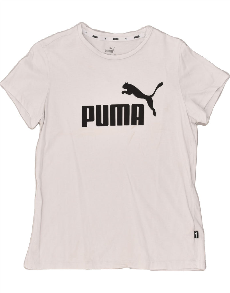 PUMA Womens Graphic T-Shirt Top UK 14 Medium White Cotton | Vintage Puma | Thrift | Second-Hand Puma | Used Clothing | Messina Hembry 