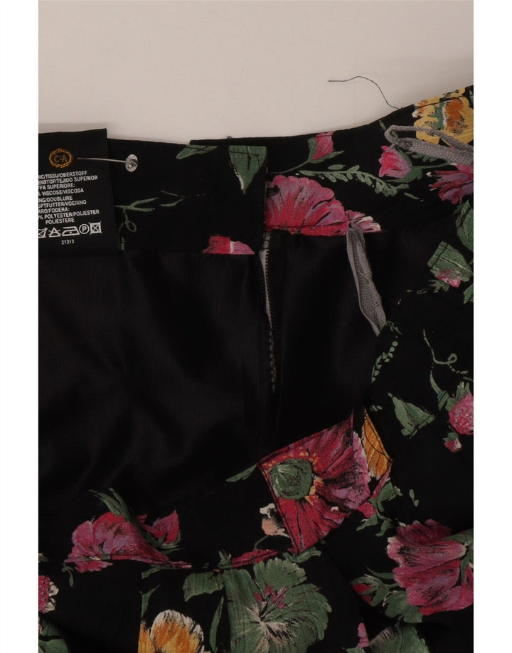 C&A Womens Pleated Skirt W30 Medium Black Floral Viscose