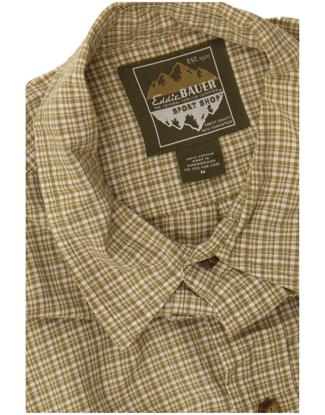EDDIE BAUER Mens Short Sleeve Shirt Medium Khaki Check Cotton