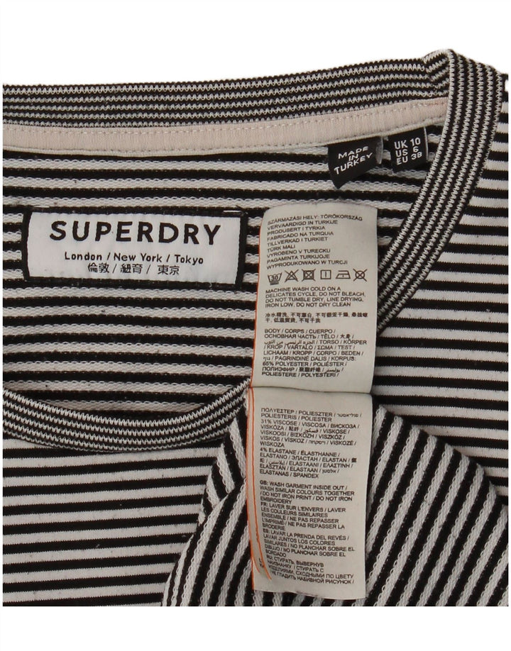 SUPERDRY Womens Graphic Top Long Sleeve UK 10 Small Black Striped Vintage Superdry and Second-Hand Superdry from Messina Hembry 