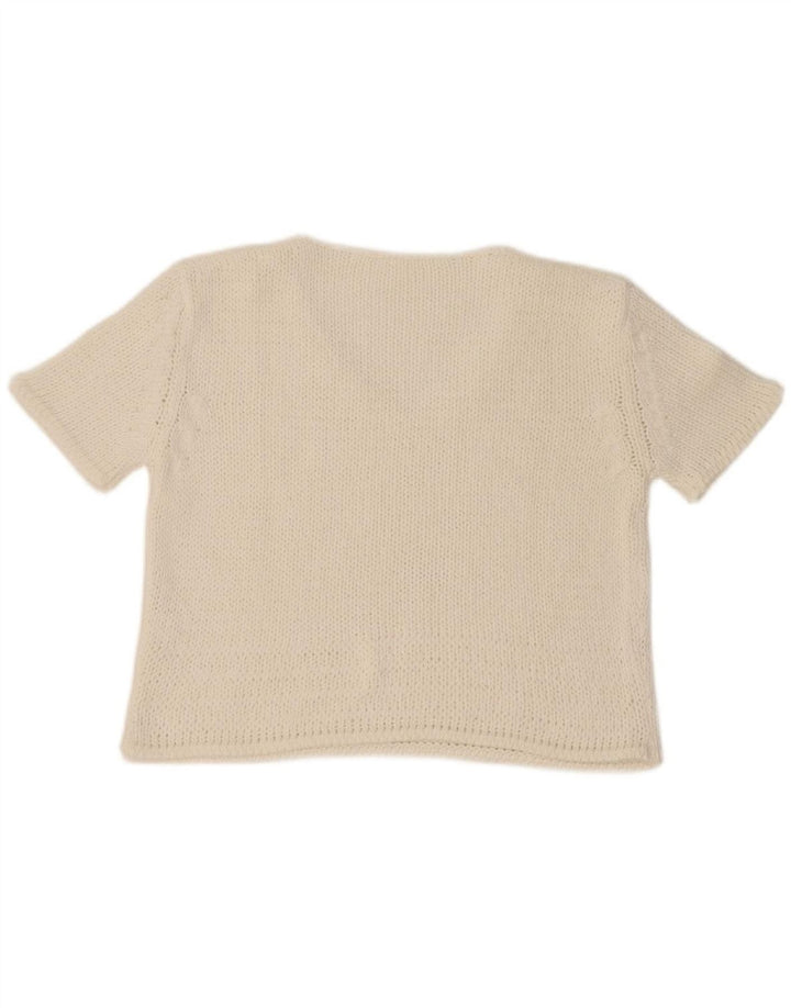 VINTAGE Womens Crop Knit Blouse Top UK 12 Medium White
