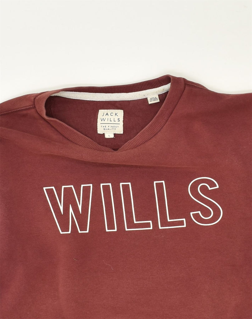 JACK WILLS Mens Graphic Sweatshirt Jumper Large Burgundy Cotton | Vintage Jack Wills | Thrift | Second-Hand Jack Wills | Used Clothing | Messina Hembry 