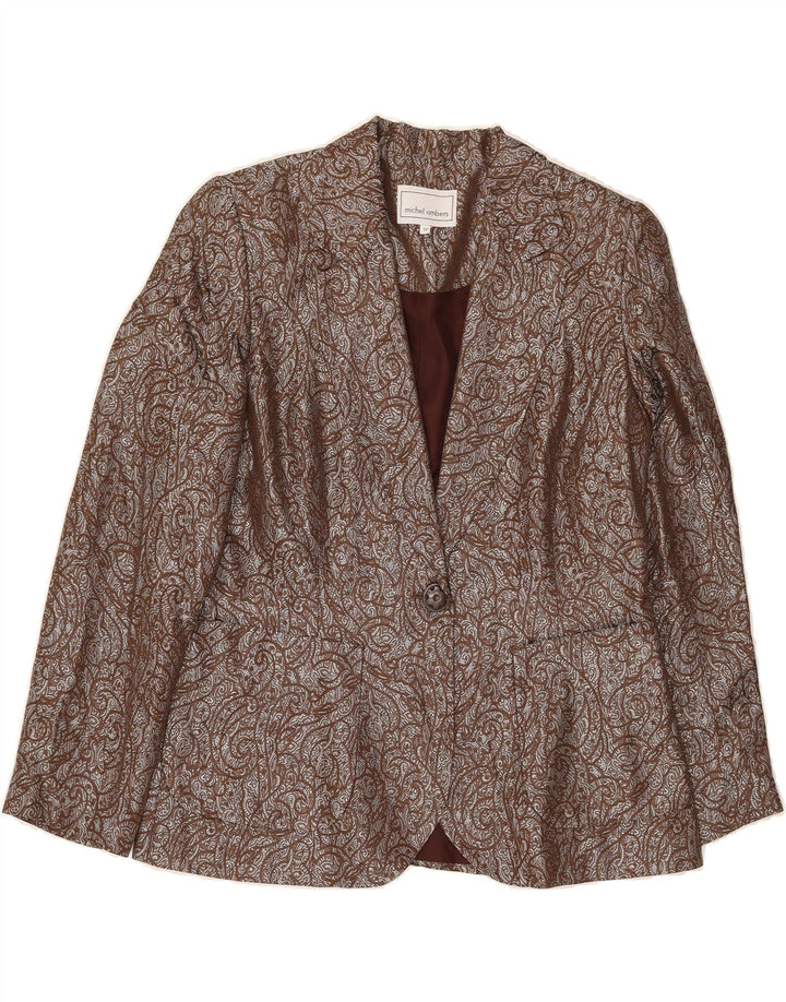 MICHEL AMBERS Womens 1 Button Blazer Jacket UK 16 Large  Brown Paisley Vintage Michel Ambers and Second-Hand Michel Ambers from Messina Hembry 