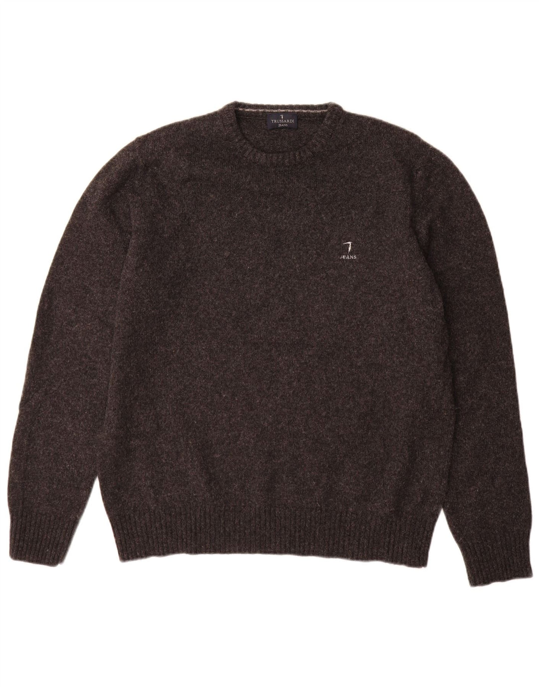 Trussardi Jeans Mens Crew Neck Jumper Sweater Large Grey Wool