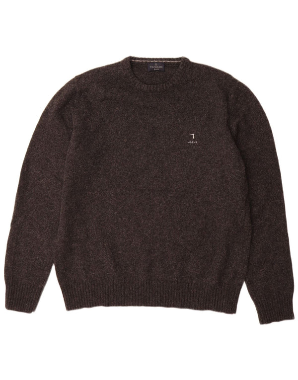 Trussardi Jeans Mens Crew Neck Jumper Sweater Large Grey Wool