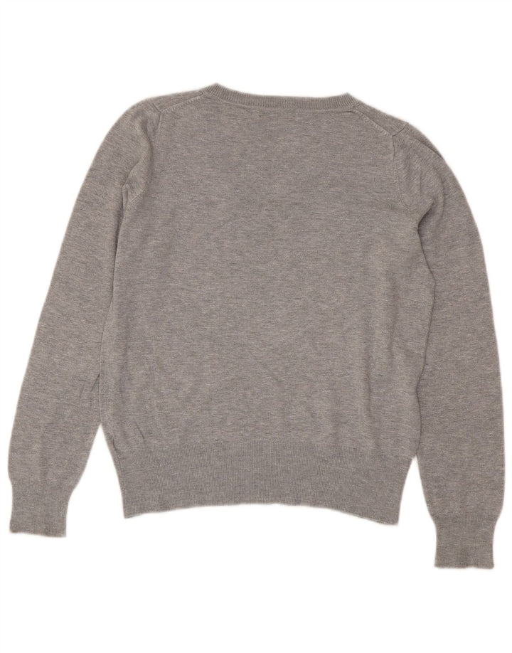 Marks & Spencer Womens Crop V-Neck Jumper Sweater UK 14 Medium Grey