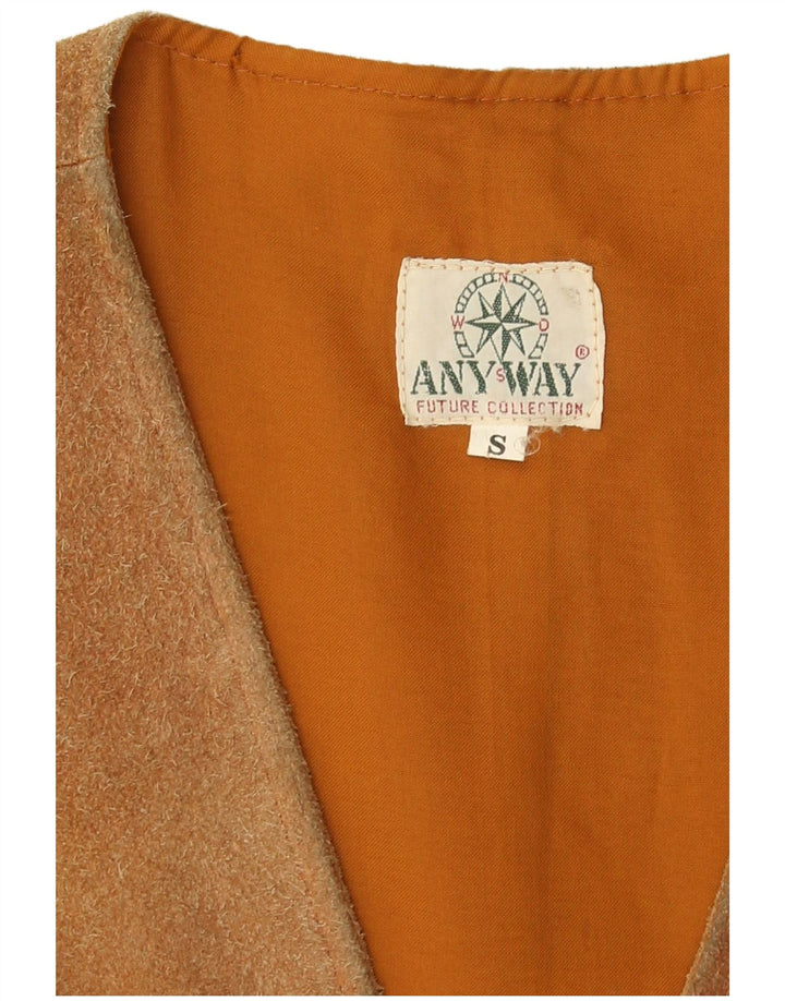 Any Way Mens Suede Waistcoat Small Brown Leather