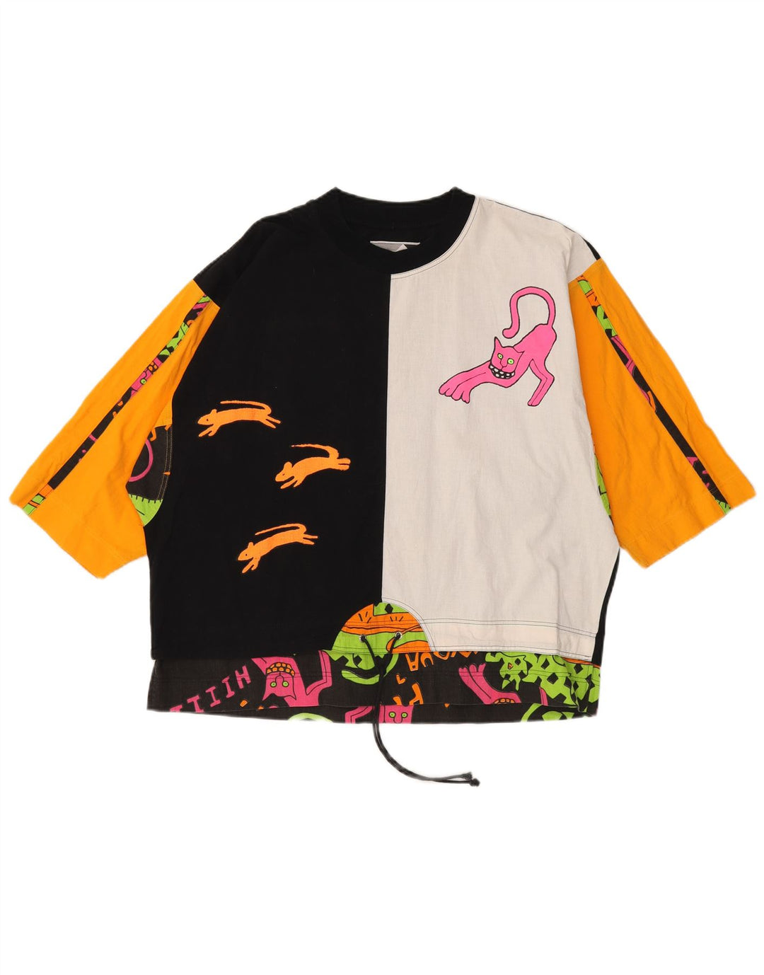 BENGER Womens Graphic Top 3/4 Sleeve EU 38 Medium Black Colourblock