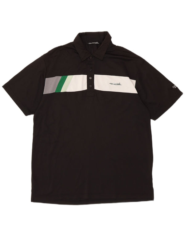 TRAVIS MATHEW Mens Graphic Polo Shirt XL Black Colourblock Polyester