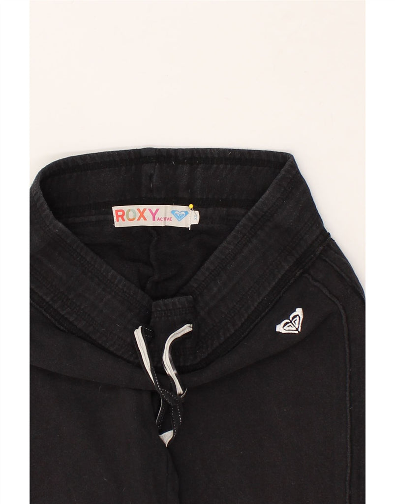 ROXY Womens Graphic Tracksuit Trousers Joggers UK 6 XS Black Cotton | Vintage Roxy | Thrift | Second-Hand Roxy | Used Clothing | Messina Hembry 