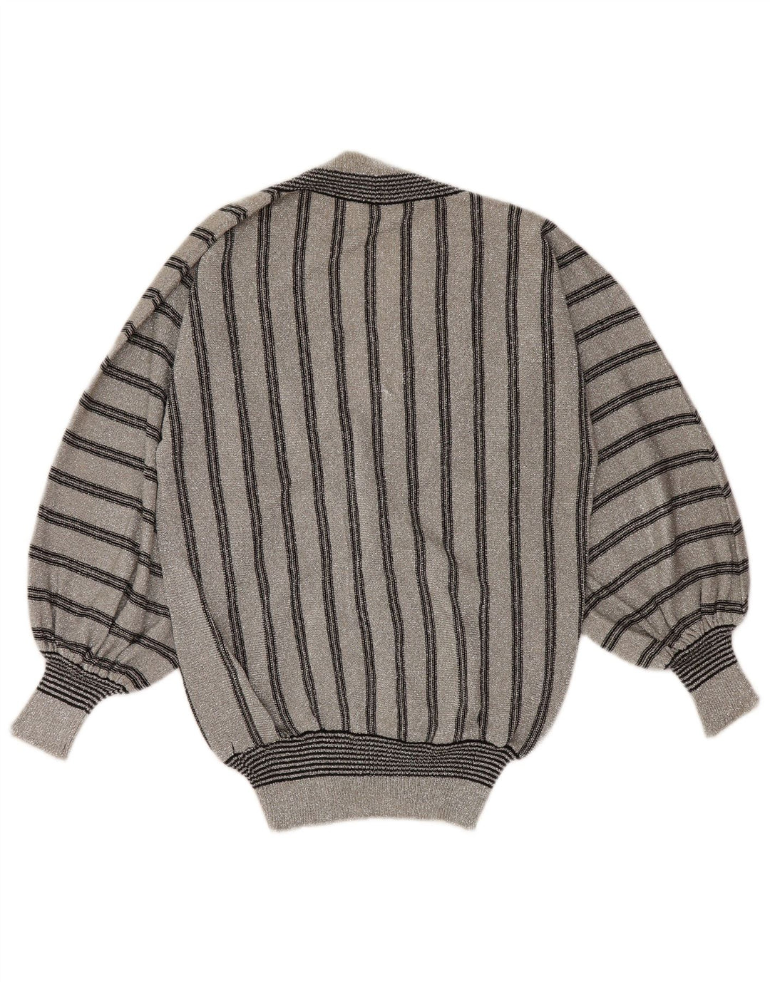 VINTAGE Womens V-Neck Jumper Sweater UK 12 Medium Grey Striped Synthetic